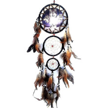 Large Protective Wolf Dream Catcher With Feathers -CDSX