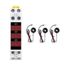 Din Rail Mount 3 Phase Ampere Meter Mini Modular Current Meter Gauge Indicator LED Digital Display Detector