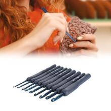 Juego de 9 ganchos de crochet de aluminio 2-6 mm azul