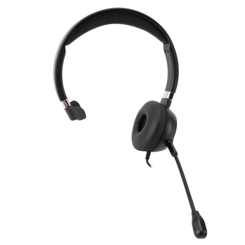 Auriculares USB monaurales negros con micrófono, USB-C/3,5 mm