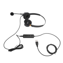 Cuffie da ufficio USB a due orecchie con microfono muto nero