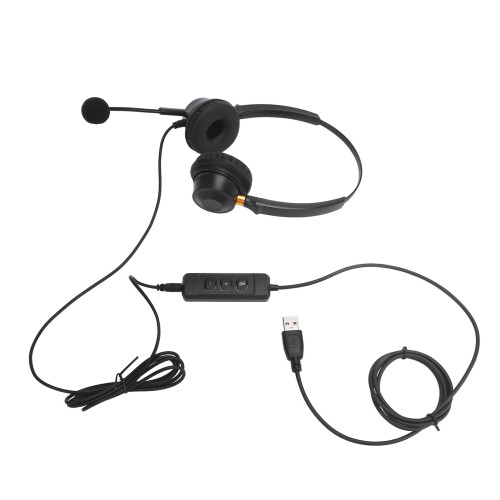 Cuffie da ufficio USB a due orecchie con microfono muto nero