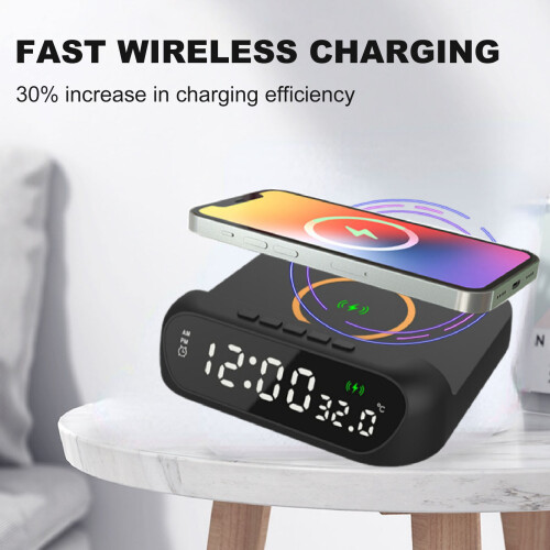 Wireless Alarm Clock Charger 10W Multifunction Temperature Display Black 2