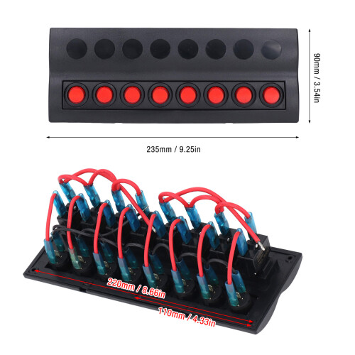 Panel de 8 módulos DC12V 235x90mm negro 5A/10A/15A 1