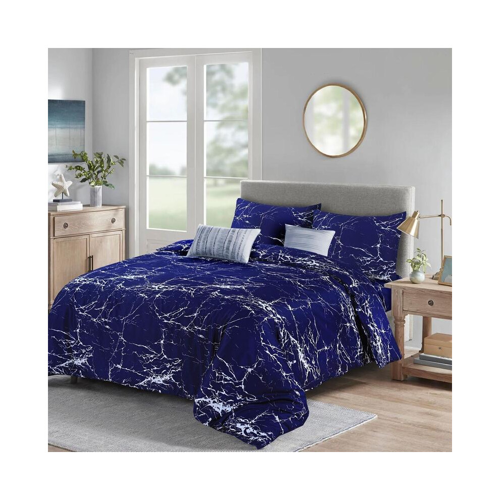 (Marble Blue, King) Luxury Marble & Floral 4-Piece Bedding Set - Soft Duvet Cover, Deep Pocket Fitted Sheet & Pillow Cases Wrinkle - Resistant, Hotel-image-OPC-PJDF7C8-NEW