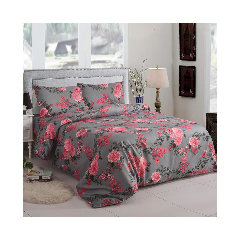 (Blossom Pink, Super King) 4 Pcs Printed Duvet Cover Bedding Set â Soft Microfiber Quilt Cover, Fitted Sheet with Pillowcases â Single, Double, Ki-image-OPC-PJDFCRF-NEW