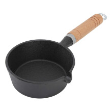Mini Egg Frying Pan Cast Iron Solid Wood Handle Mini Pre Seasoned Skillet for Indoor Outdoor Cooking