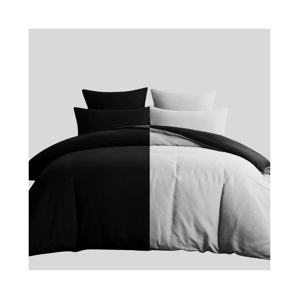 (Silver-Black, Double: 200 X 200 CM) Reversible Duvet Quilt Cover Bedding Set Dual Colour Single Double King Super-King Size W Pillowcases Microfiber-image-OPC-PJDFPG7-NEW