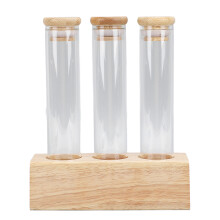 Tubes de grains de café, 3 trous, verre et bois 15,5x3x3