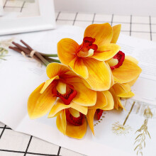 6-Stängel künstliche Orchidee, Länge 26 cm, Blüte 9 cm, gelb