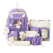 5 Stück Rucksack-Set für Schüler – Süßer Schulrucksack, Umhängetasche, Schultertasche, Etui, Handtasche, Lila, Einheitsgröße