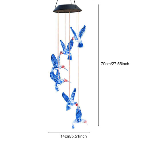 Campanella eolica solare a forma di uccello 1.2V/AA 600mAh multicolore 1