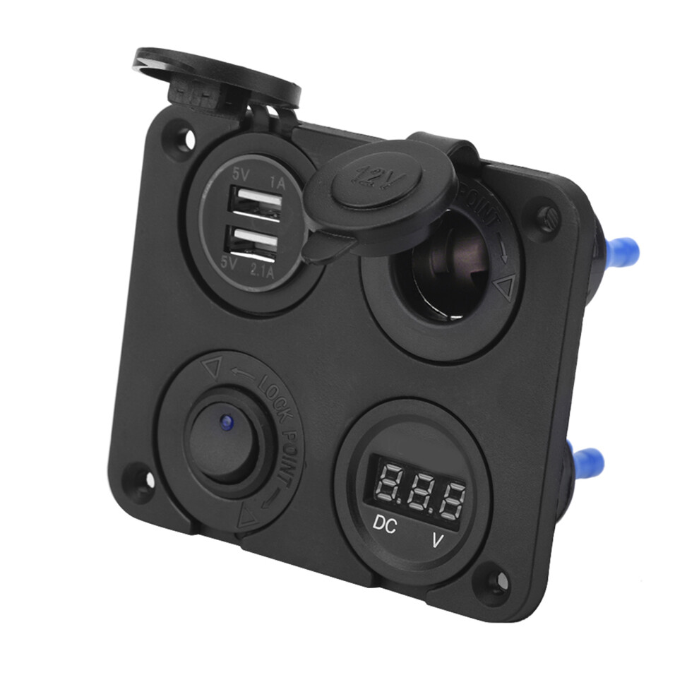 12V 4 Gang Led Toggle Switch Panel With Dual Usb And Voltmeter For Car Boat Blue 4111335030542
