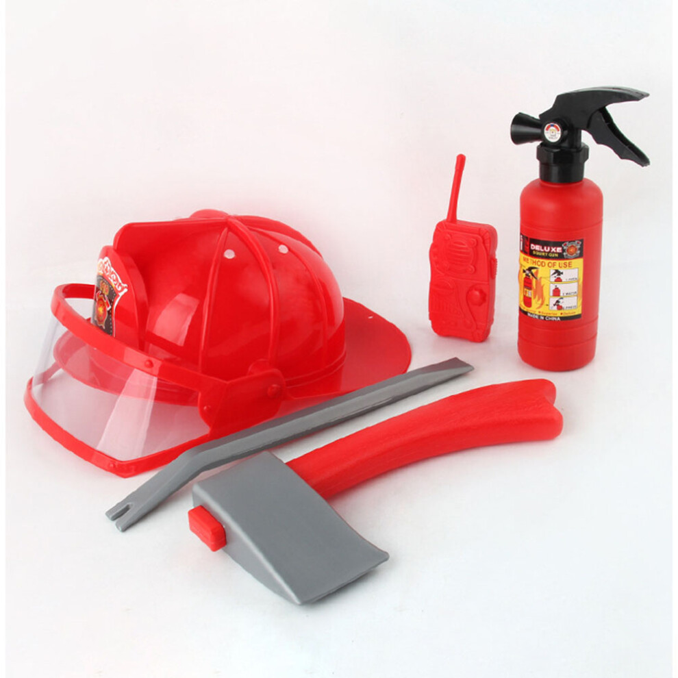 Child Firefighter Costume Set 5Pcs Helmet Fire Extinguisher Intercom Wrench Toy 7661335046526
