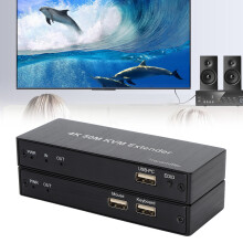 Extensor KVM de 50 m 4K a través de Cat6 con carcasa de aluminio y enchufe europeo