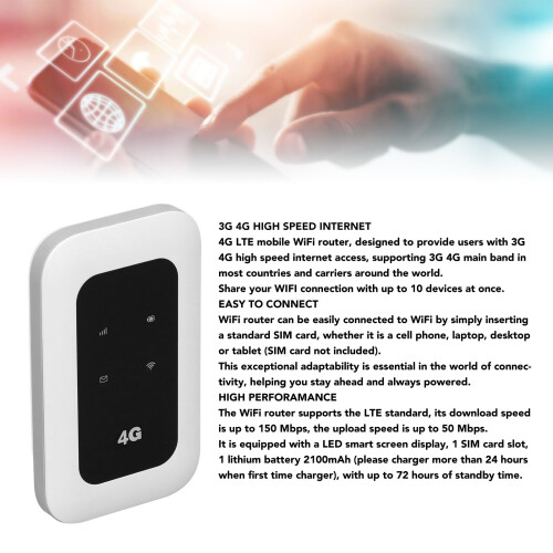 4G LTE mobiler Hotspot 150 Mbps, 2100 mAh, Schwarz, klein 2