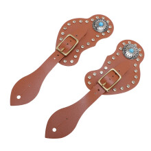 Spur Straps Set of 2 Brown PU Leather Rhinestone Adjustable Western Equine Rodeo Accessories