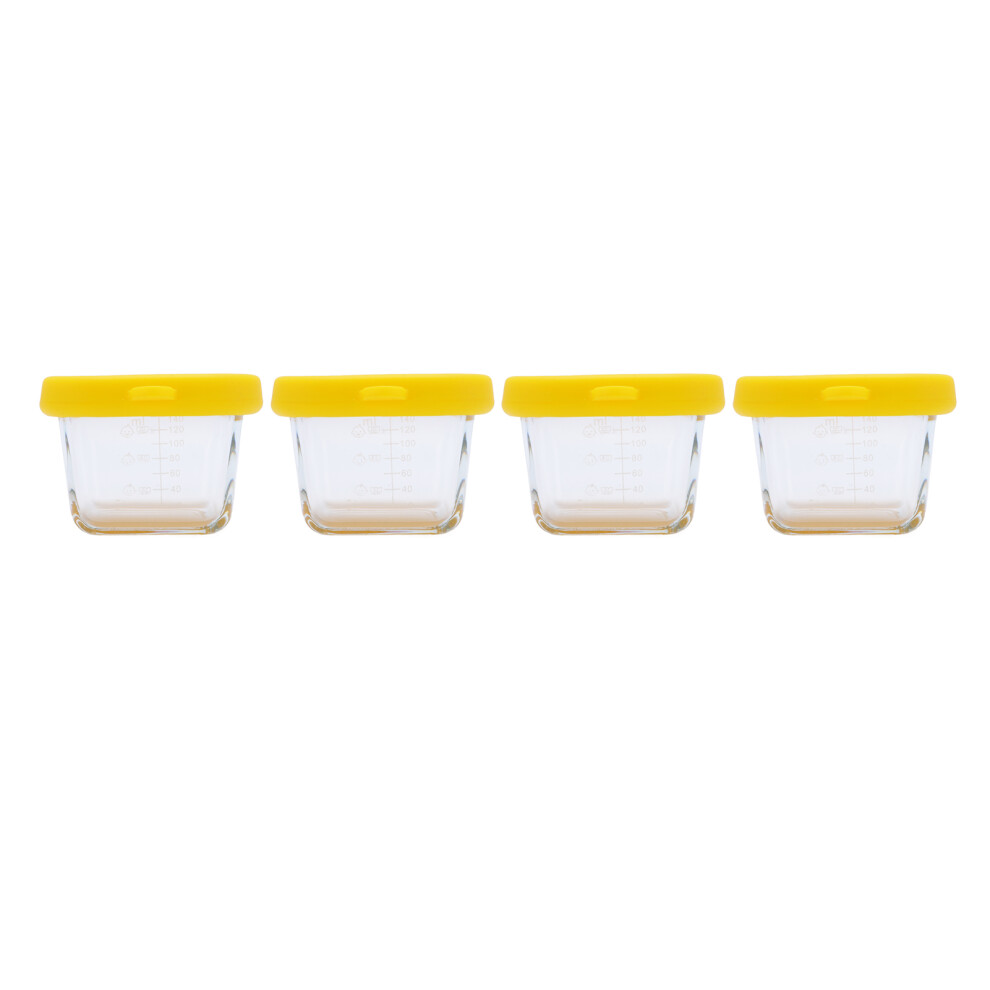 4pcs 140ml Glass Kids Food Storage Containers with Silicone Sealing Lid, Yellow