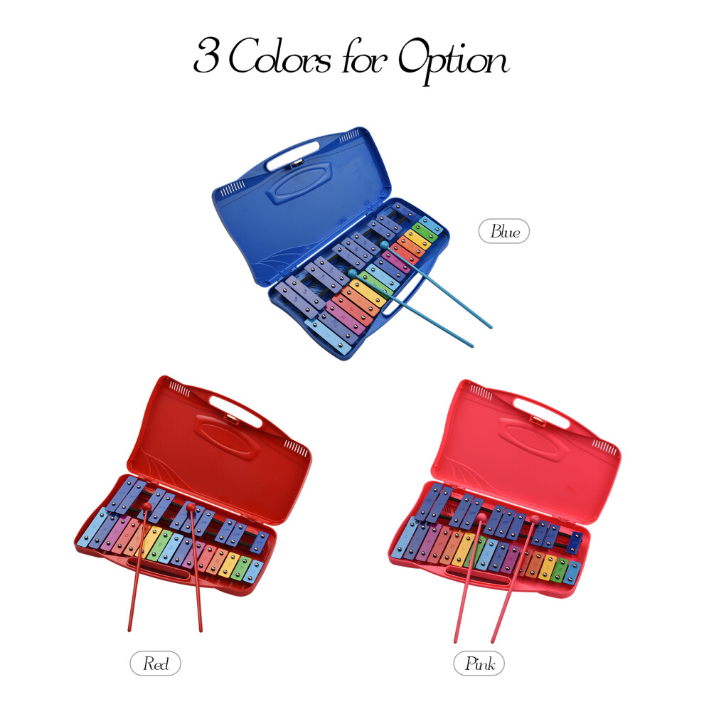 25 Notes Colorful Glockenspiel Xylophone with Case & 2 Mallets for Kids