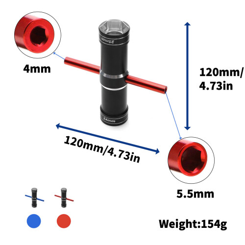 Clé hexagonale en aluminium rouge 4.0/5.5/24/25mm 1/5 RC 1