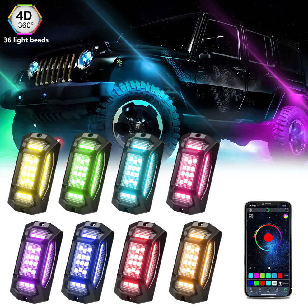 8Pcs Multicolor Led Rock Lights 150 Waterproof App Bluetooth For Suv Atv Utv 9391335059643