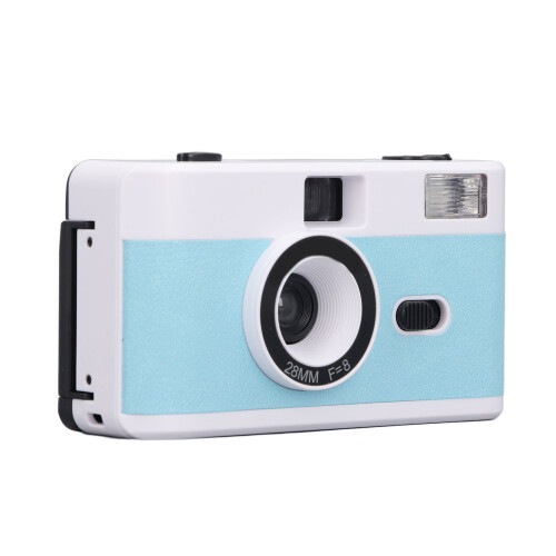 Versatile 35MM Film Camera with Flash 28MM Lens Blue/White