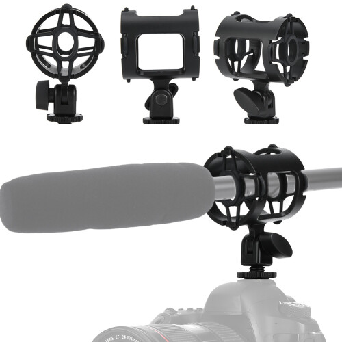Shockproof Microphone Mount with Cold Shoe Clamp 3/8 Inch Thread for Cameras 2