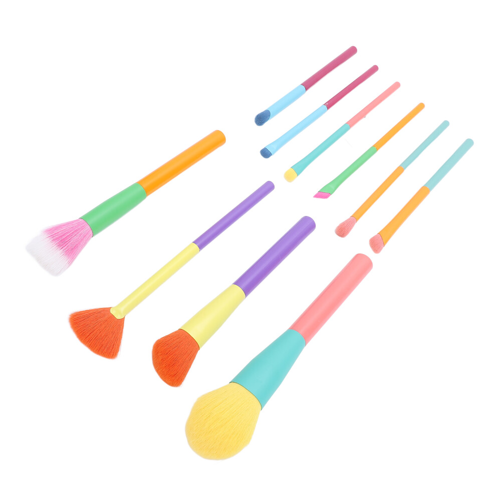 10pcs Colorful Nylon Makeup Brush Set for Blush, Eyeshadow, Contour