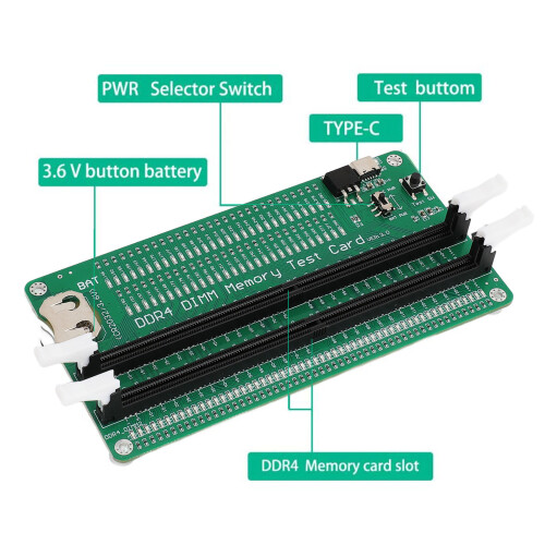 Tester di memoria DDR4 - scheda desktop con PCB verde e USB-C 2