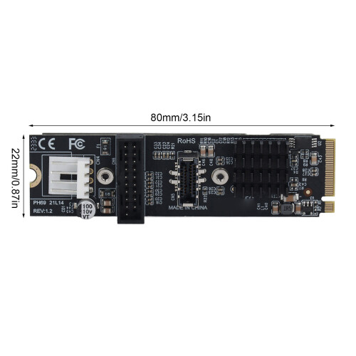 5 Gbps Type-E USB 3.1 panneau frontal 22x80mm M.2 clé M 1