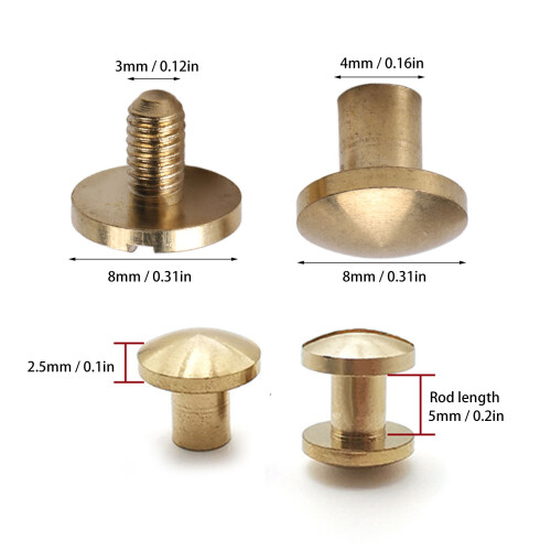 Kit di 50 rivetti in ottone 8 mm/5 mm per pelle decorativa 1