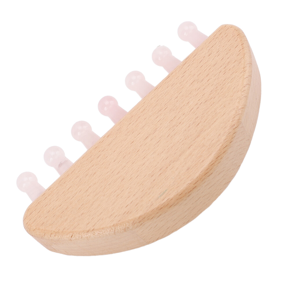 Unisex Pink Half Moon Wood And Stone Hair Comb Â 7 Teeth, Scalp Massage Tool