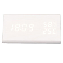 Orologio digitale LED con sveglia, legno bianco, formato 12/24 ore, 5V