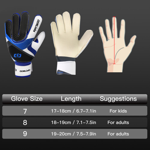 Latex-Torwart-Handschuhe 1 Paar, Größe 7/8/9, Blau