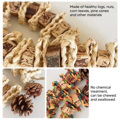 Parrot Chewing Toy Beak Grinding Safe Log Nut Pine Cone Corn Leaf Hanging Bird 2