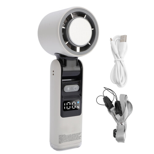 Portable Handheld Fan with Light, 4000mAh, 5-Speed Ice Cooling White 1