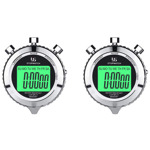 2X Digital Stopwatch Timer Metal Stop Watch with Backlight, 2 Lap for 1