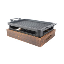 Portable Tabletop BBQ Grill with Wooden Base 27x20cm for Home & Camping