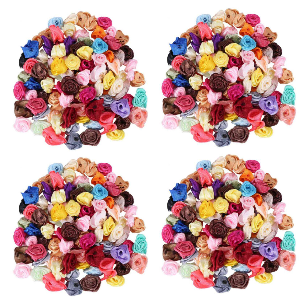 400Pcs/Lot Mini Handmade Satin Rose Ribbon Rosettes Fabric Flower Appl 4854049553821
