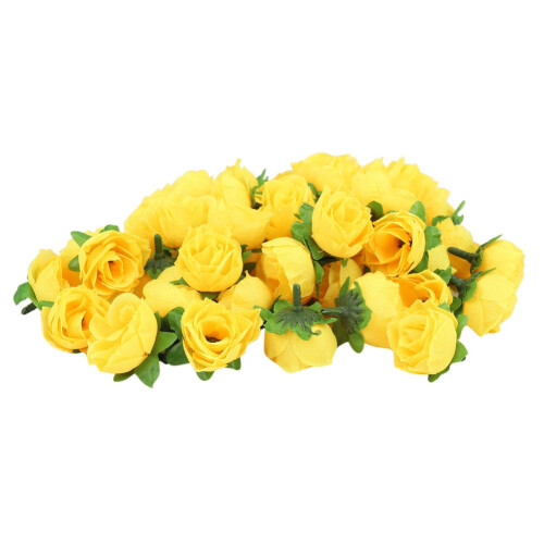 Yellow Fabric Silk Artificial Rose Flower Heads for Decoration Pack of 2