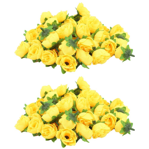 Yellow Fabric Silk Artificial Rose Flower Heads for Decoration Pack of 1