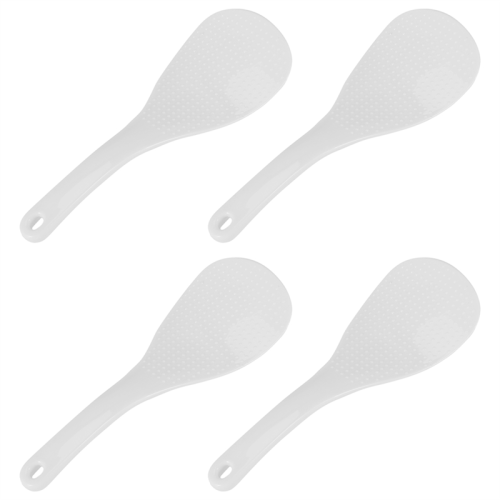 4X Kitchen Dotted White Plastic Flat Rice Scoop Paddle Meal Spoon