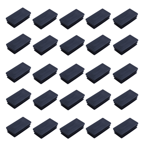 Plastic Rectangle Blanking End Tube Caps Inserts 25X50mm 600Pcs Black