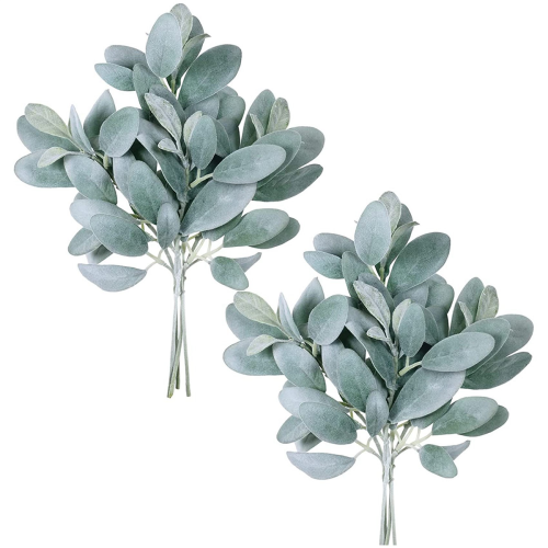 32Pcs Artificial Flocked Lambs Ear Leaves Stems Faux Lamb's Branches P 2