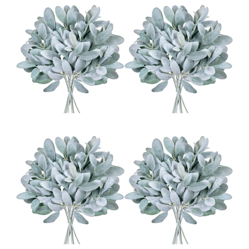 32Pcs Artificial Flocked Lambs Ear Leaves Stems Faux Lamb's Branches P 1