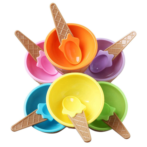 12Pcs Eis Schüssel Set Verschiedene Farbe Löffel Geschirr Kinder Warenkorb 2