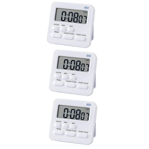 3X Kitchen Timer,Egg Timer with Clock,Digital Stopwatch LCD Loud Alarm 1