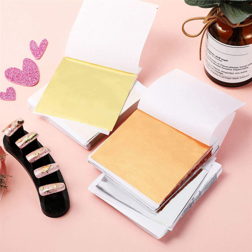 800Pcs Imitation Gold Silver Copper Foil Papers Leaf Flake Gilding She 1