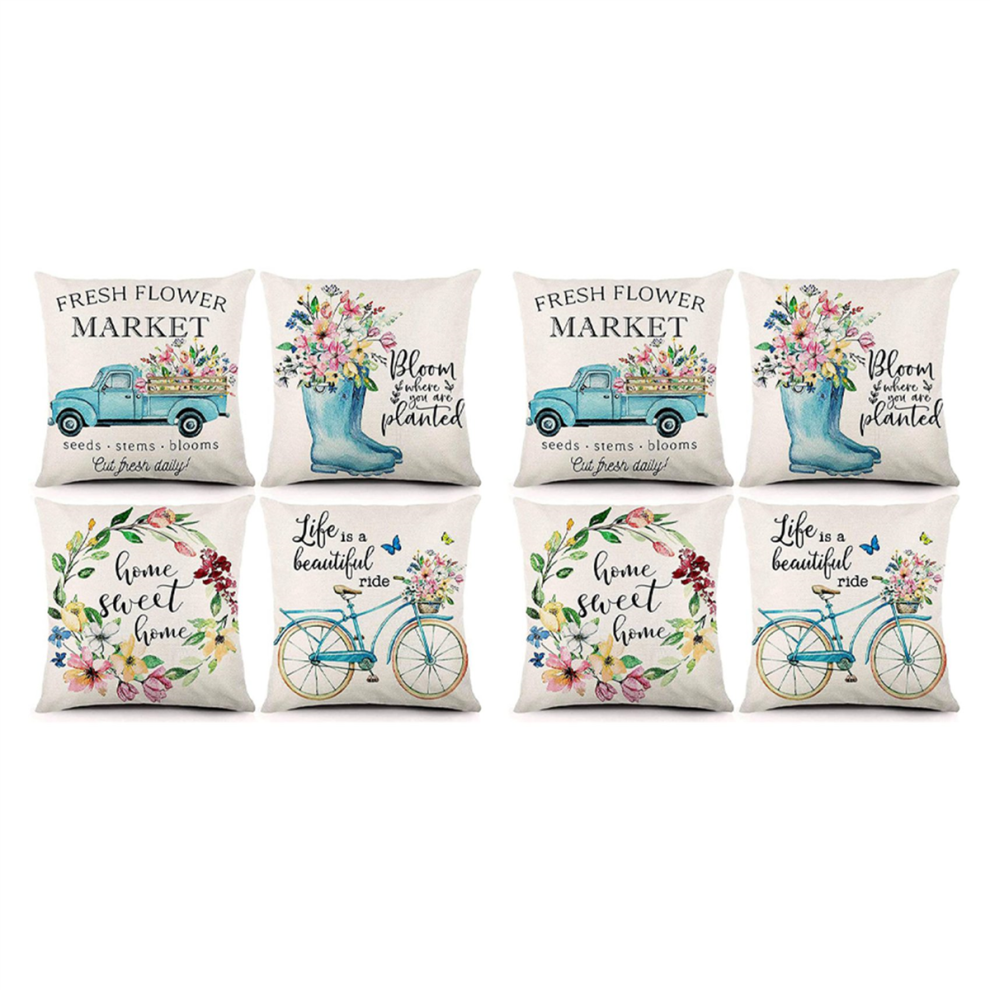 Torribaly Spring Pillow Covers 18X18inch Throw Case Set Of 8, Farmhouse Cushion