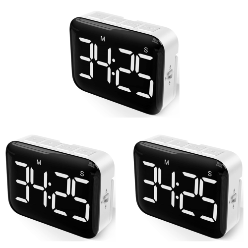 3X Digital Kitchen Timer - Magnetic Countdown Count Up with Large LED